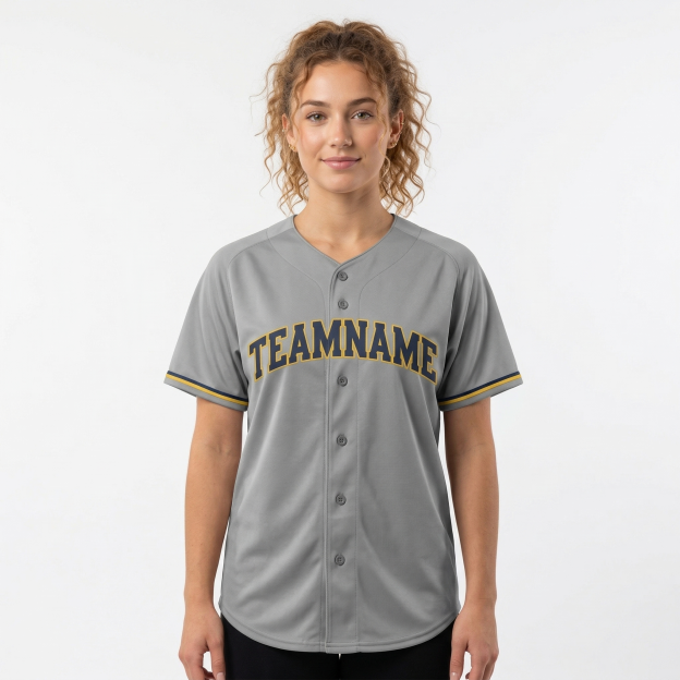 Custom Grey & Navy/Yellow Classic Fashion Baseball Jersey