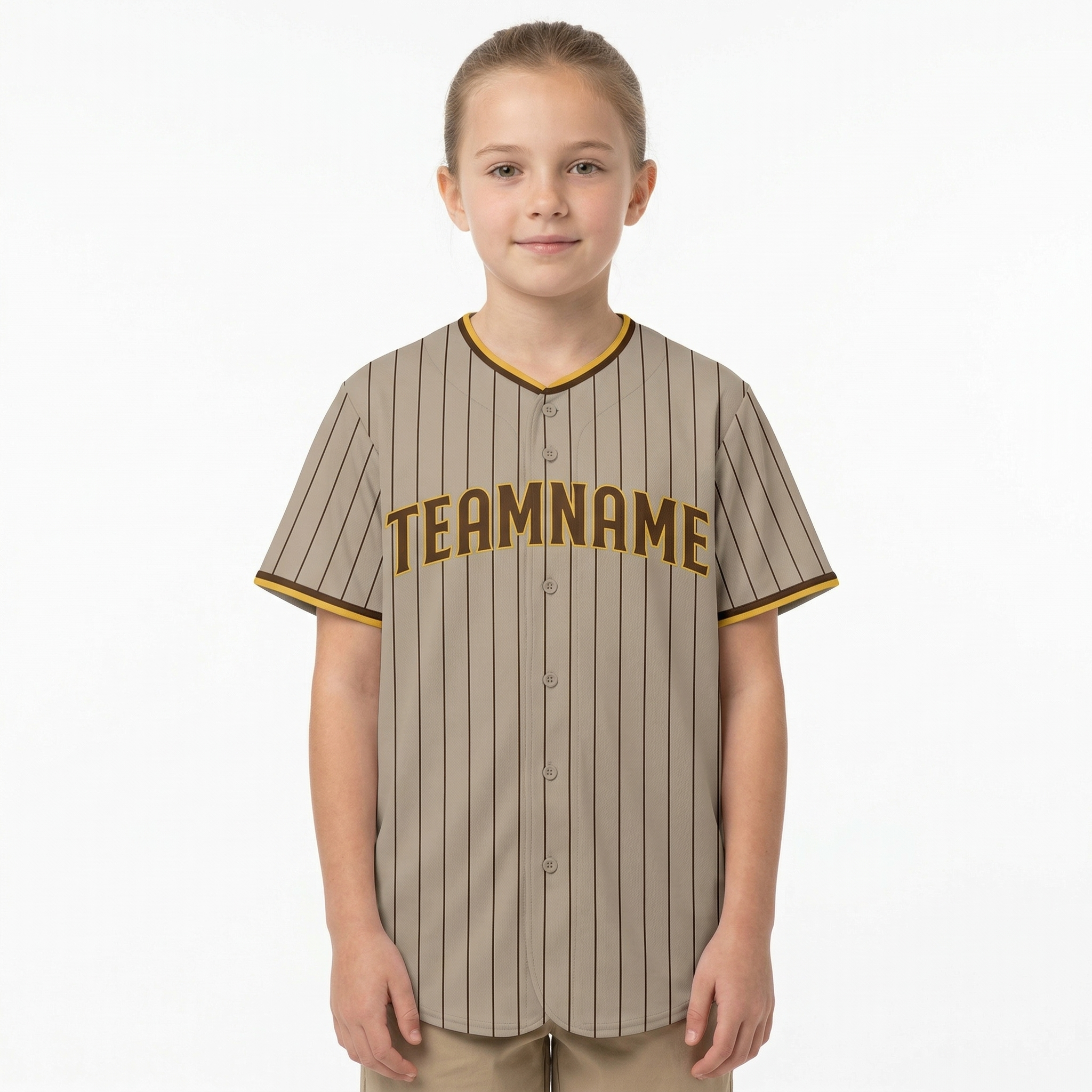 Custom Light Grey & Brown/Yellow Pinstripes Classic Fashion Baseball Jersey