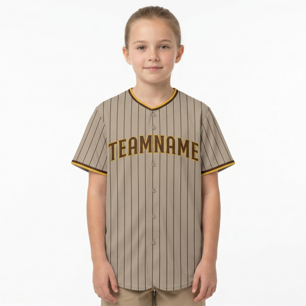 Custom Light Grey & Brown/Yellow Pinstripes Classic Fashion Baseball Jersey