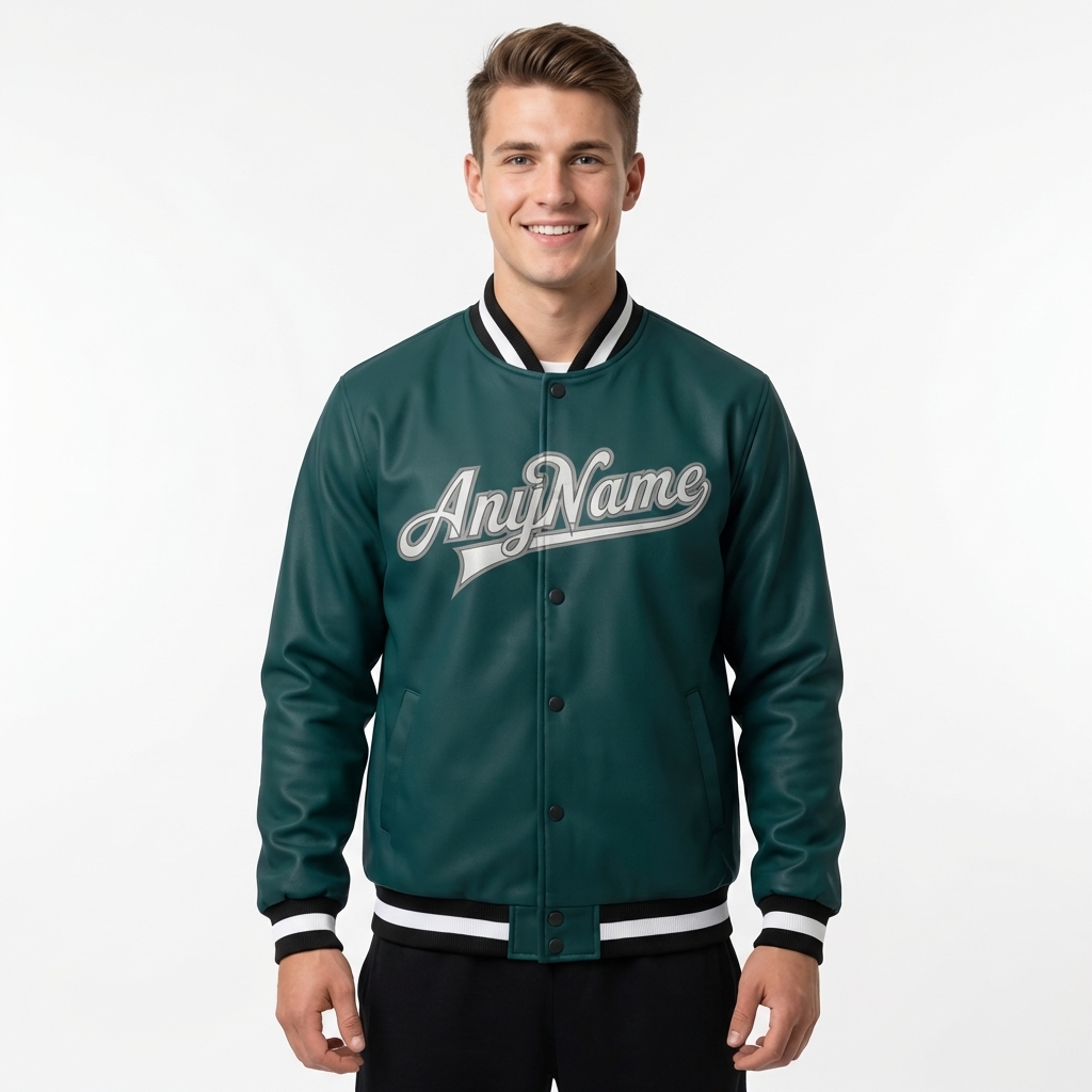 Custom Midnight Green & White/Black Full-Snap Fleece Jacket
