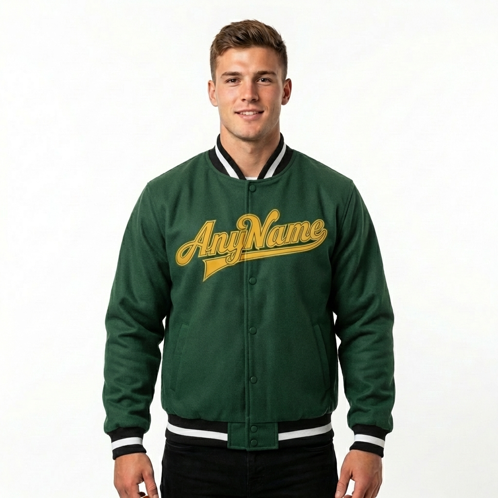 Custom Forest Green & Yellow/White Full-Snap Fleece Jacket