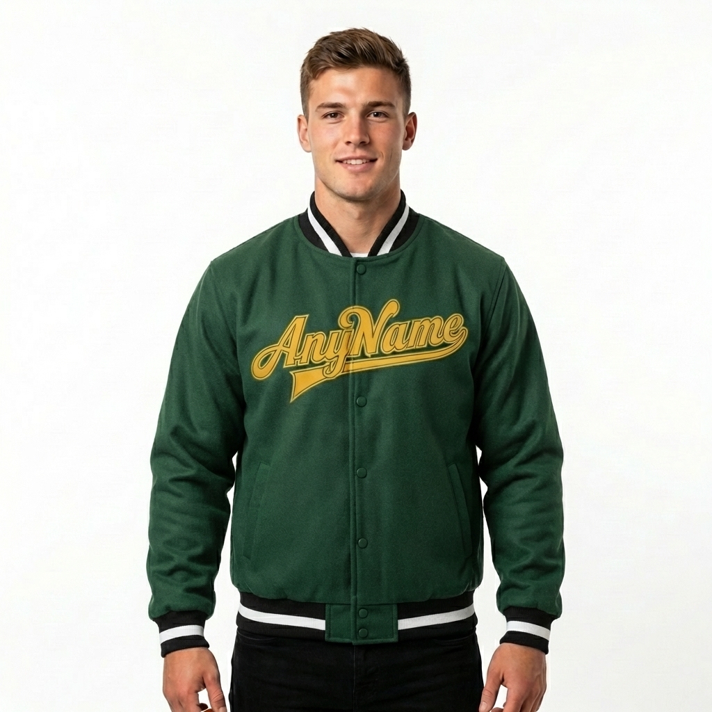 Custom Forest Green & Yellow/White Full-Snap Fleece Jacket
