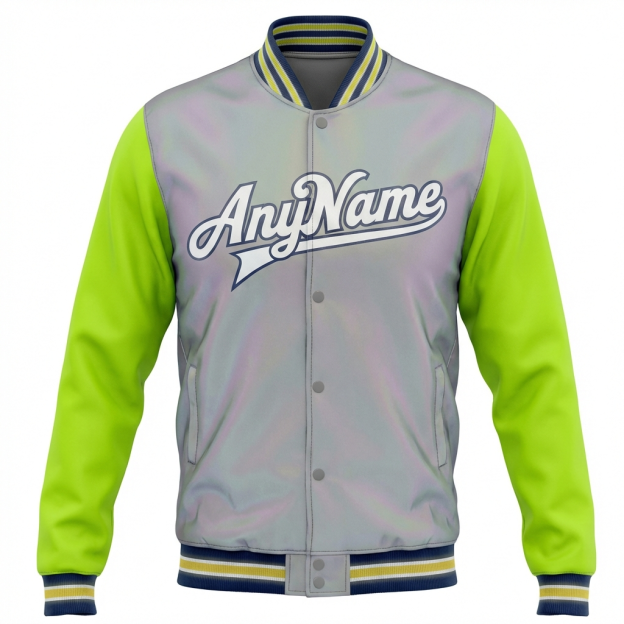 Custom Grey & White/Green Raglan Sleeves Full-Snap Fleece Jacket