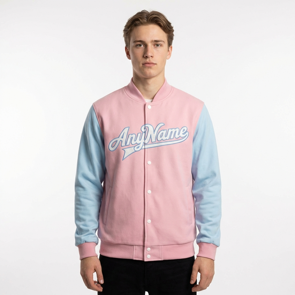 Custom Pink & White/Blue Raglan Sleeves Full-Snap Fleece Jacket