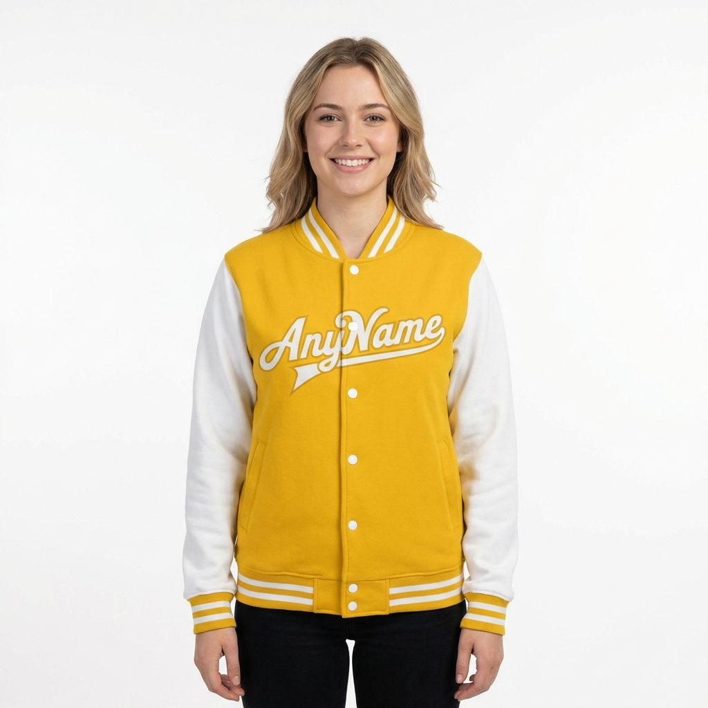 Custom Yellow & White Raglan Sleeves Full-Snap Fleece Jacket