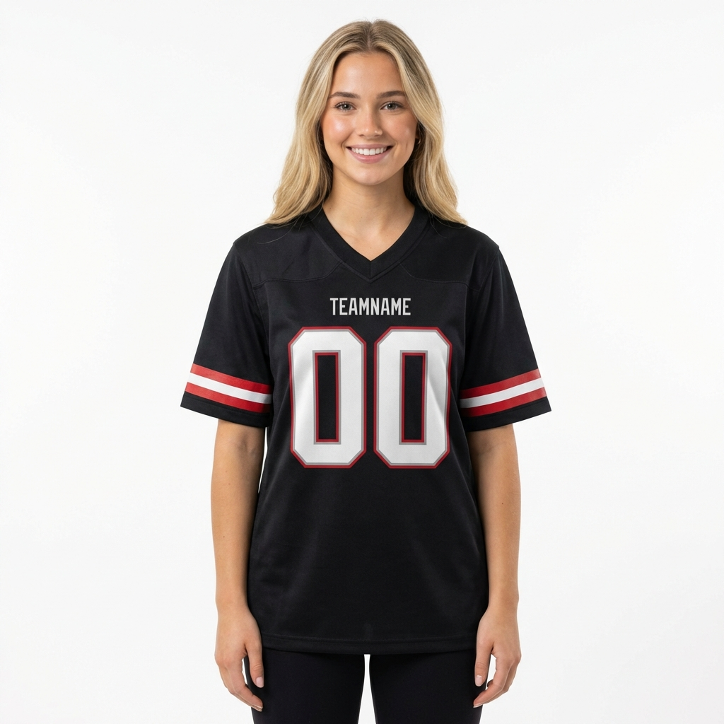 Custom Black & White/Grey-Red Football Jersey