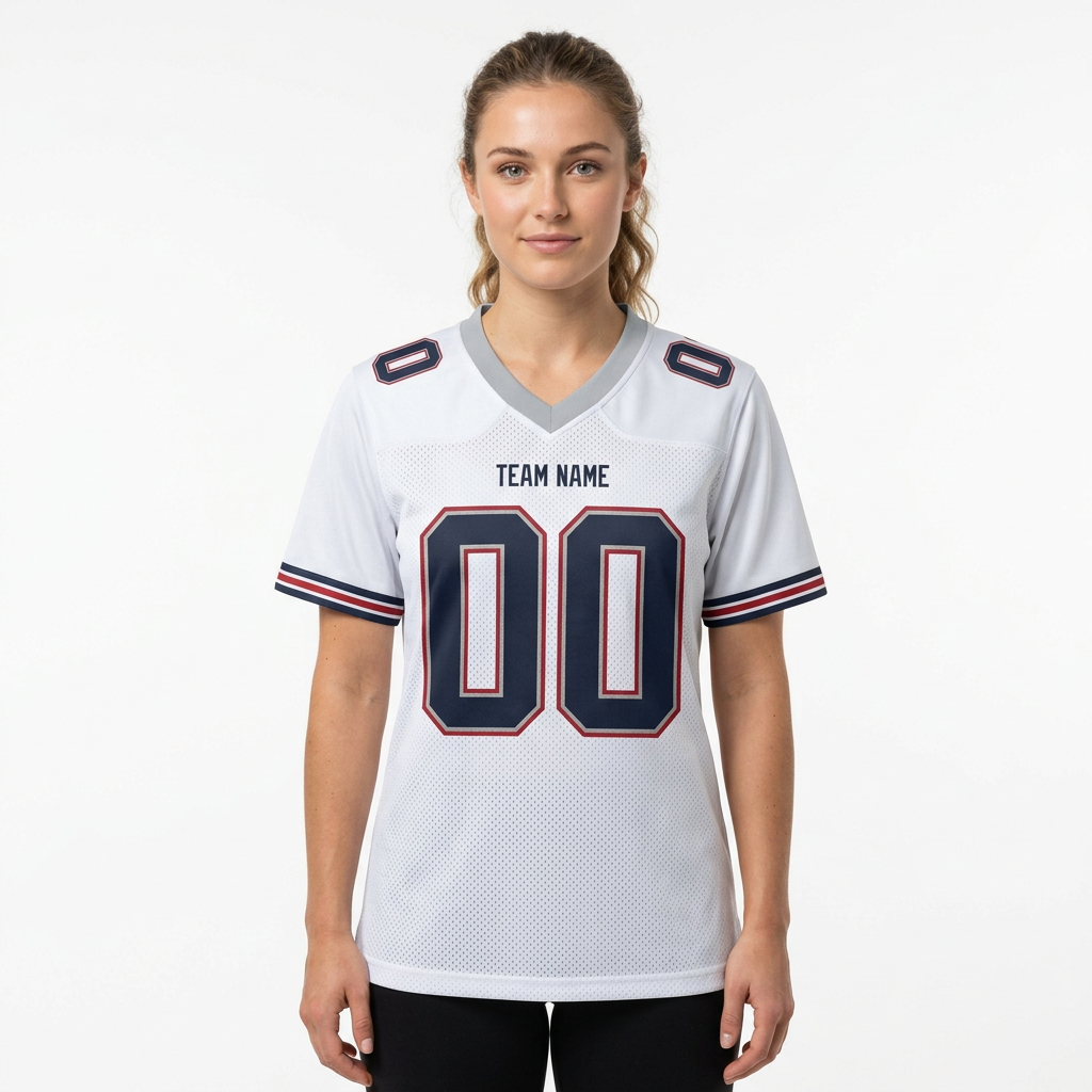 Custom White & Navy/Grey-Red Football Jersey