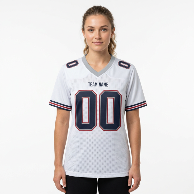 Custom White & Navy/Grey-Red Football Jersey