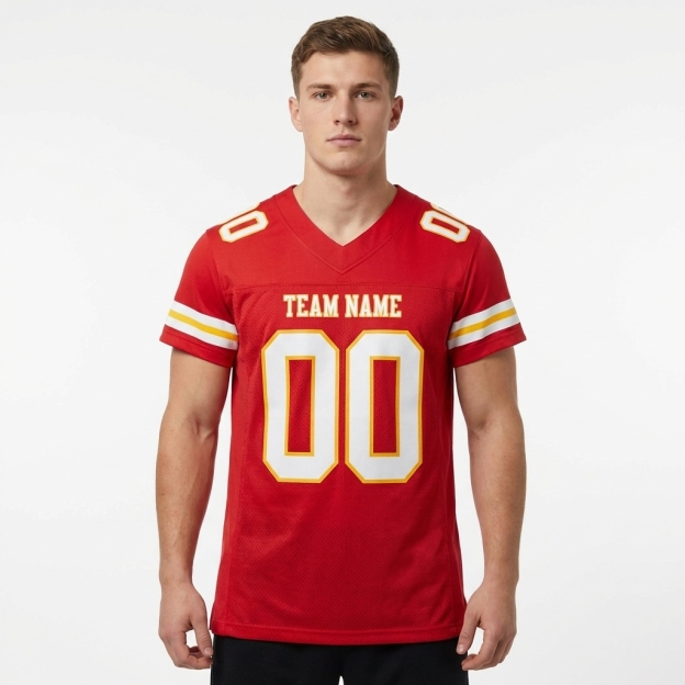 Custom Red & White/Gold Football Jersey