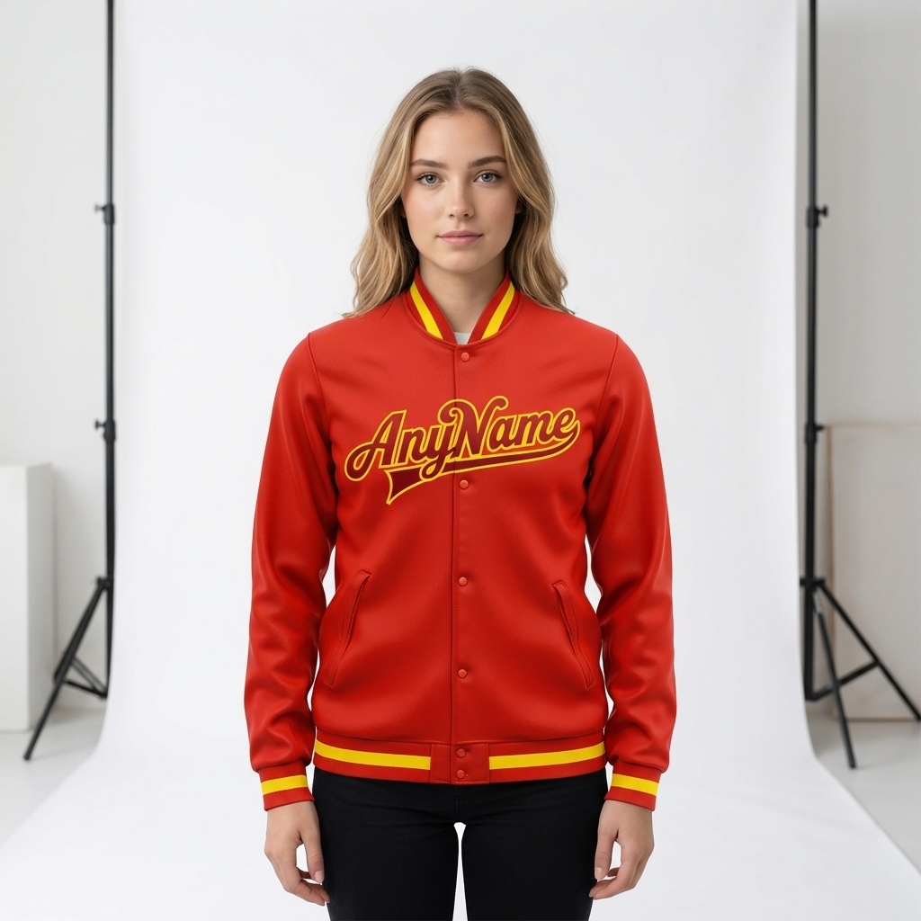 Custom Red & Burgundy/Yellow Full-Snap Fleece Jacket