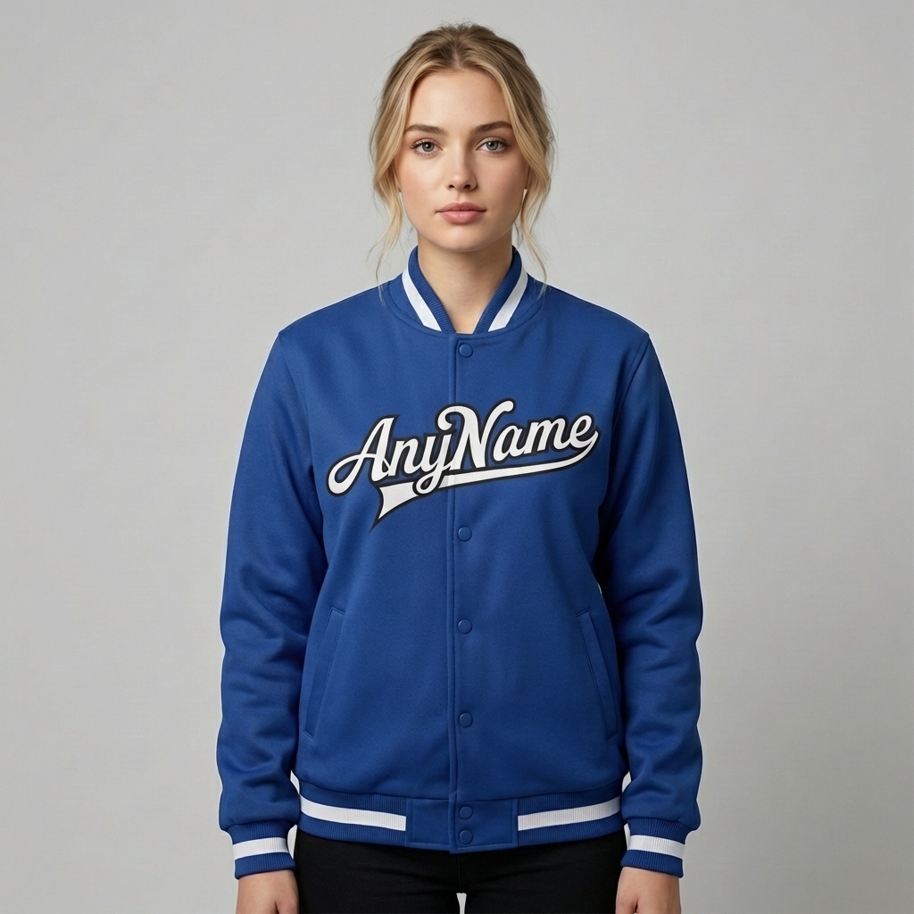 Custom Royal Blue & White/Black Full-Snap Fleece Jacket