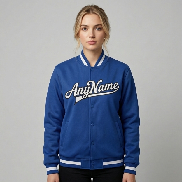 Custom Royal Blue & White/Black Full-Snap Fleece Jacket
