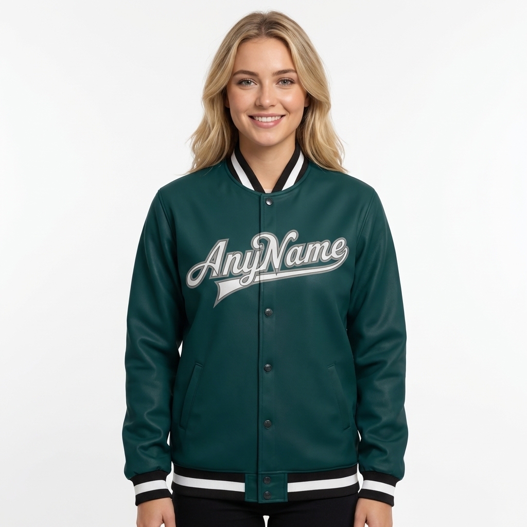 Custom Midnight Green & White/Black Full-Snap Fleece Jacket