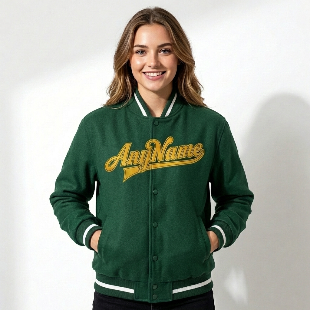 Custom Forest Green & Yellow/White Full-Snap Fleece Jacket