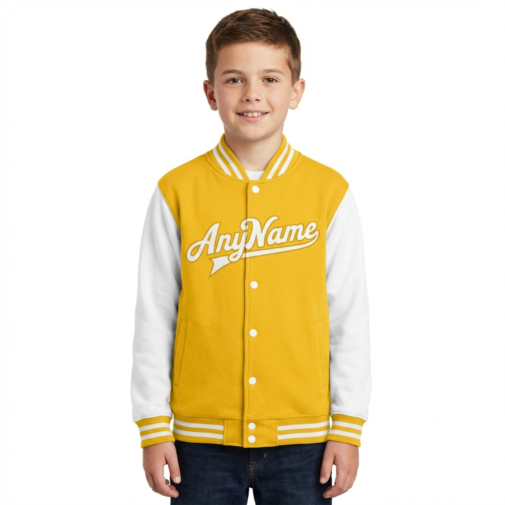 Custom Yellow & White Raglan Sleeves Full-Snap Fleece Jacket