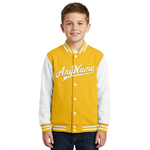 Custom Yellow & White Raglan Sleeves Full-Snap Fleece Jacket