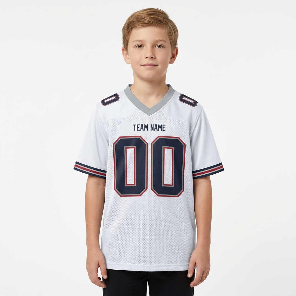 Custom White & Navy/Grey-Red Football Jersey