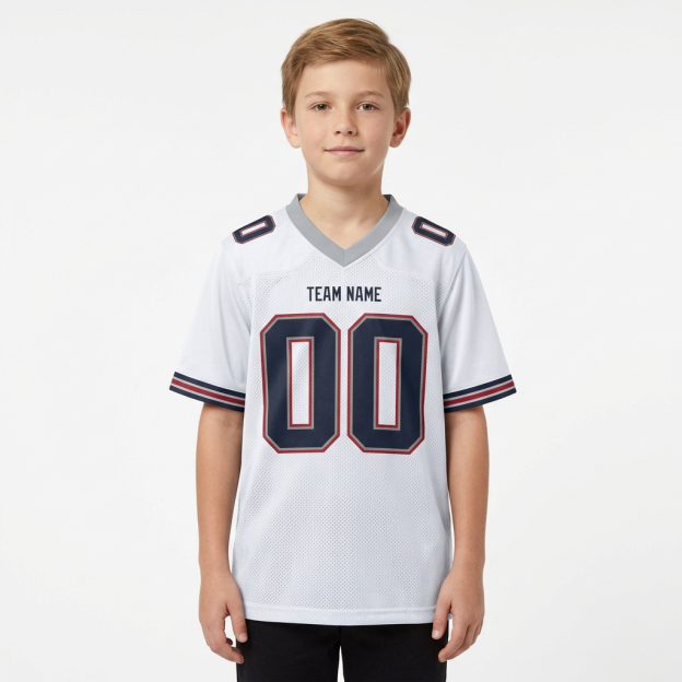 Custom White & Navy/Grey-Red Football Jersey