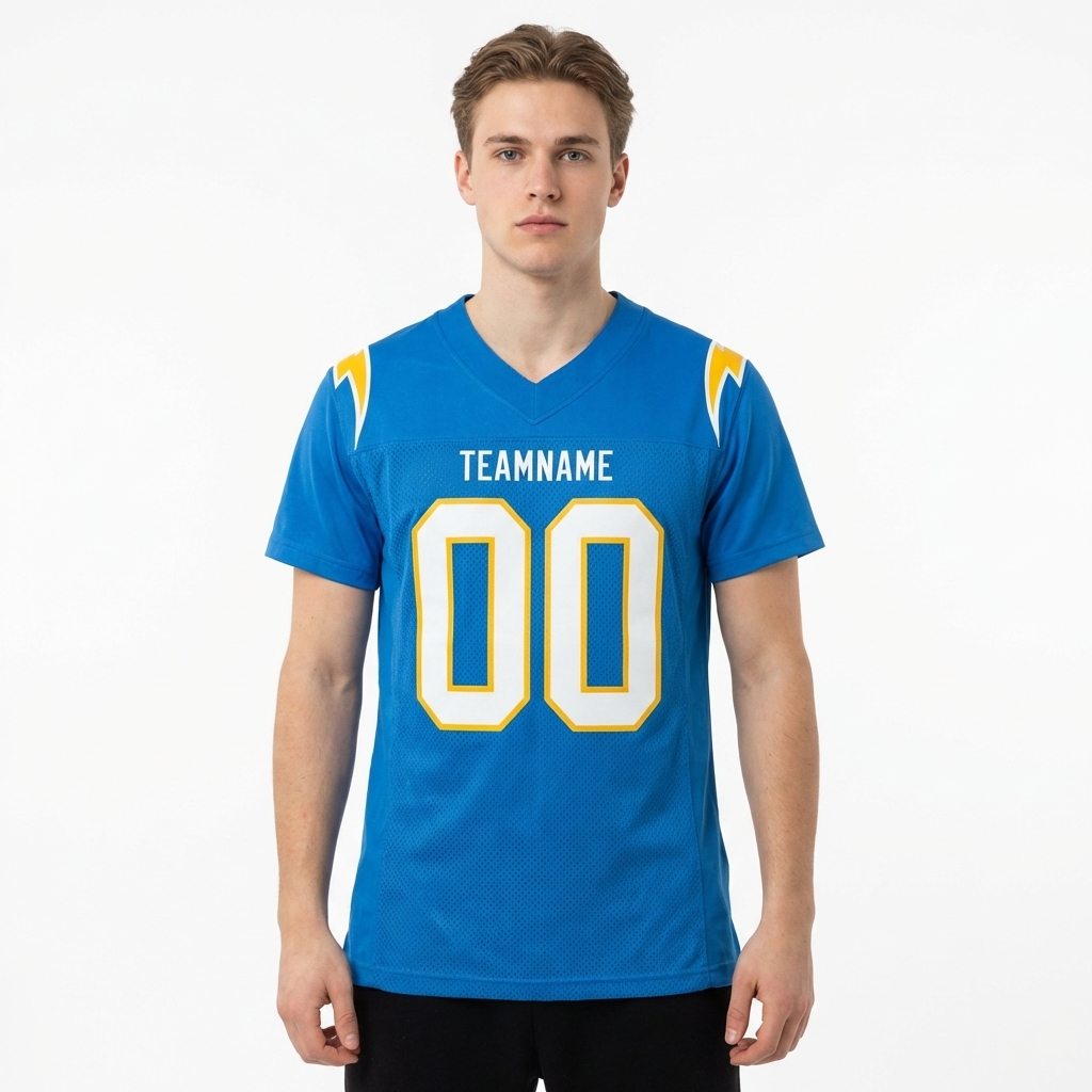 Custom Powder Blue & White/Gold Football Jersey