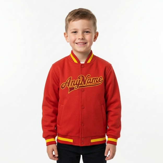 Custom Red & Burgundy/Yellow Full-Snap Fleece Jacket