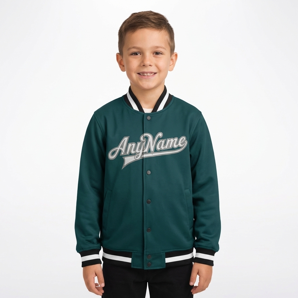 Custom Midnight Green & White/Black Full-Snap Fleece Jacket