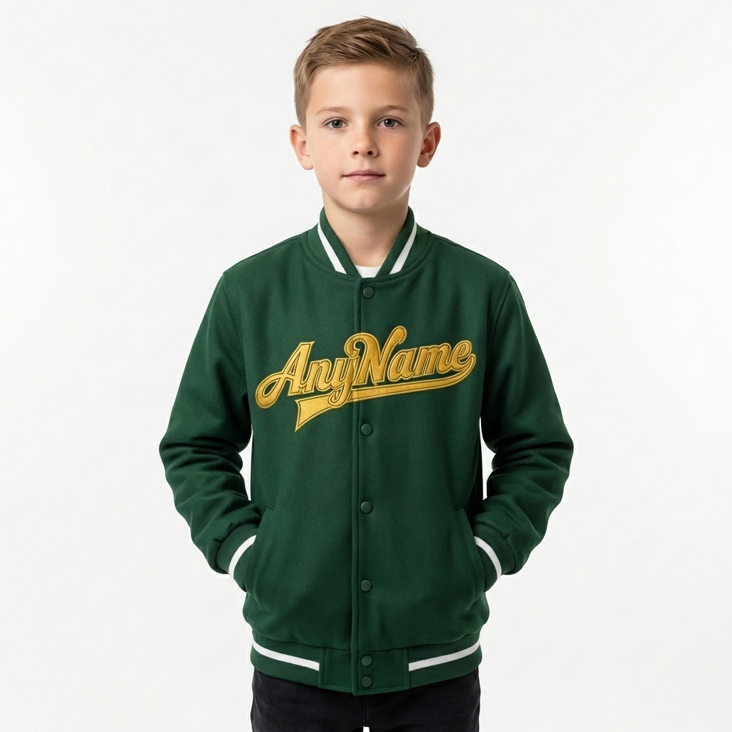 Custom Forest Green & Yellow/White Full-Snap Fleece Jacket
