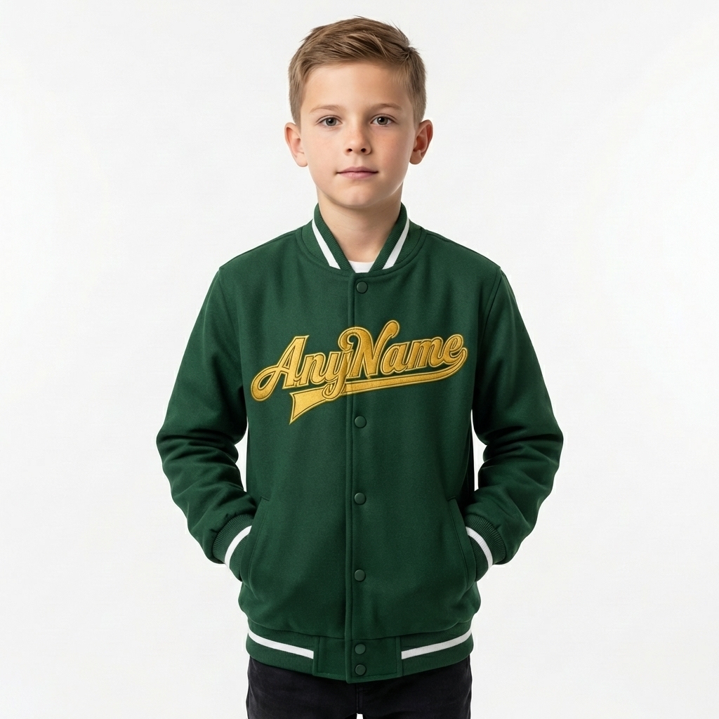 Custom Forest Green & Yellow/White Full-Snap Fleece Jacket