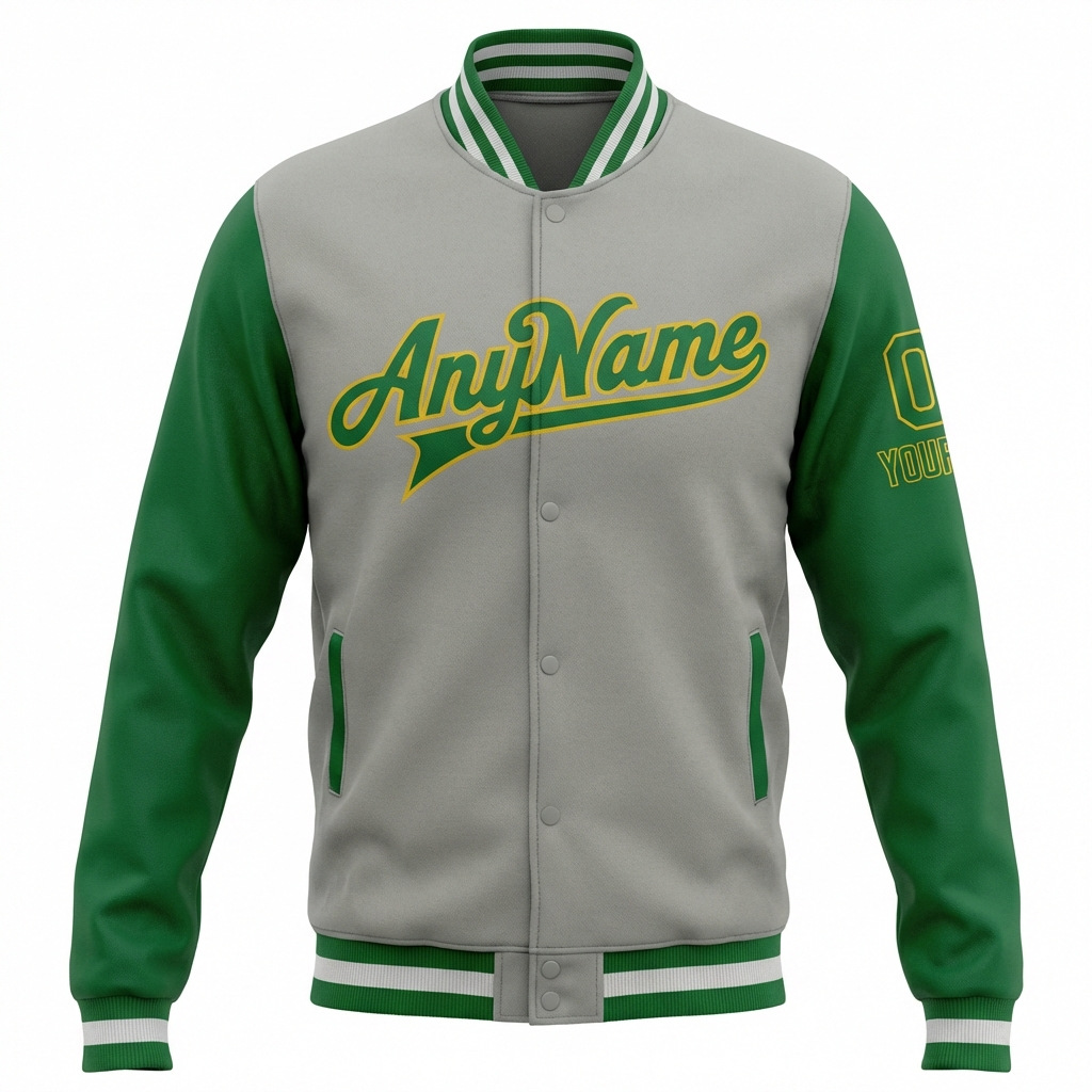 Custom Grey & White/Green Raglan Sleeves Full-Snap Fleece Jacket