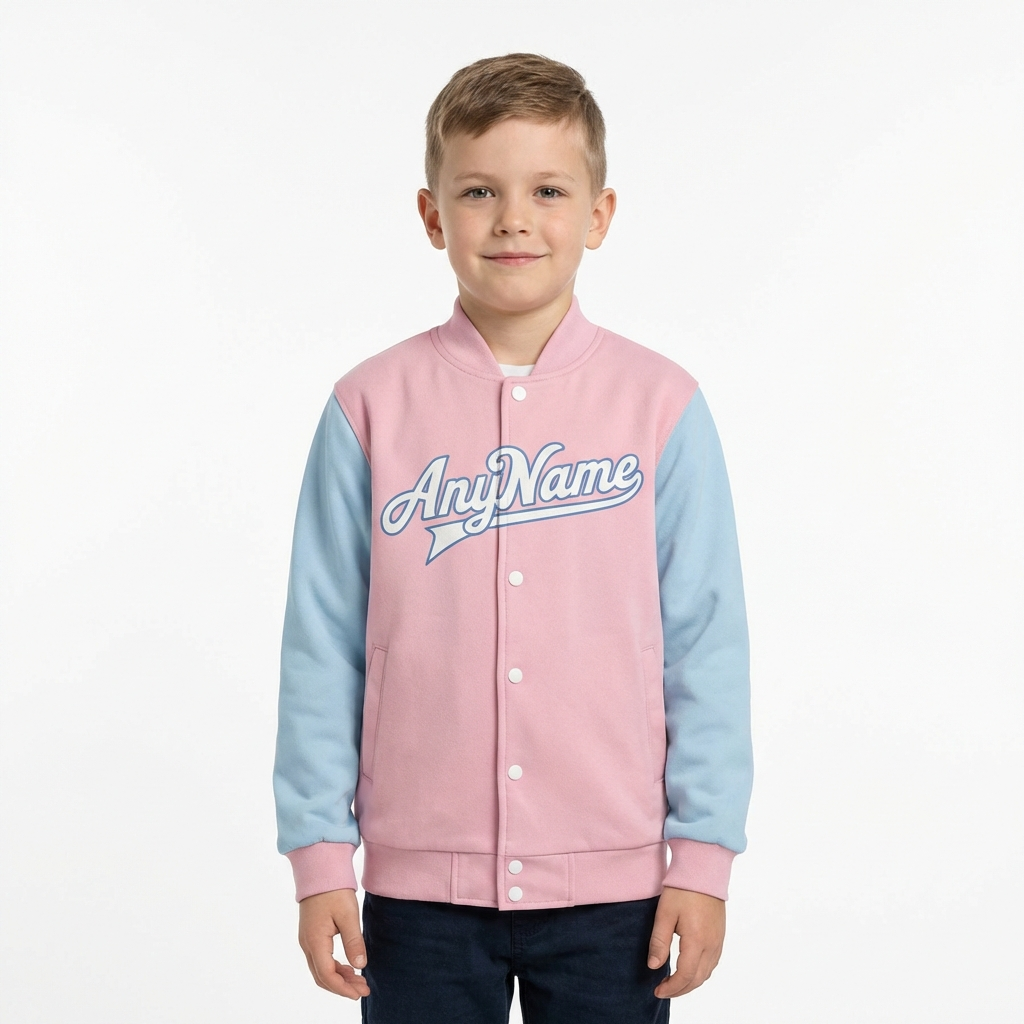 Custom Pink & White/Blue Raglan Sleeves Full-Snap Fleece Jacket