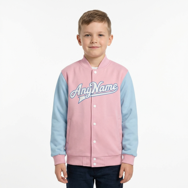 Custom Pink & White/Blue Raglan Sleeves Full-Snap Fleece Jacket
