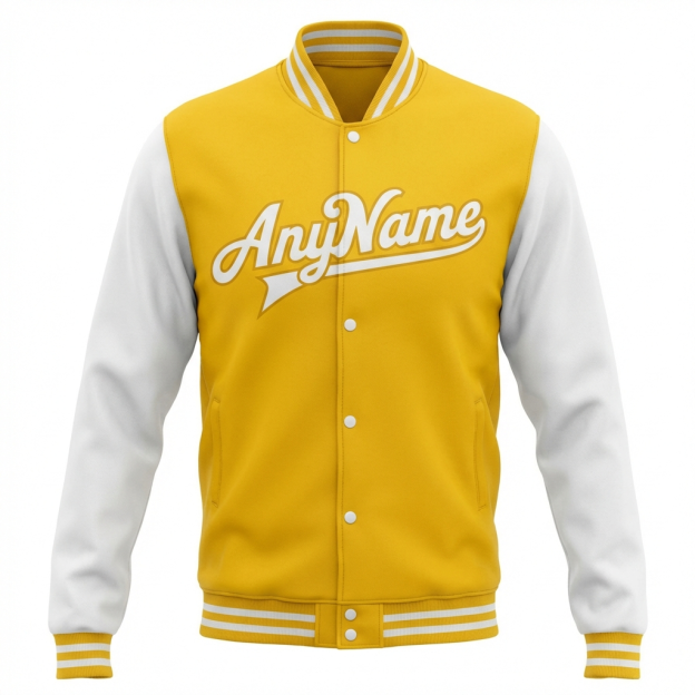 Custom Yellow & White Raglan Sleeves Full-Snap Fleece Jacket