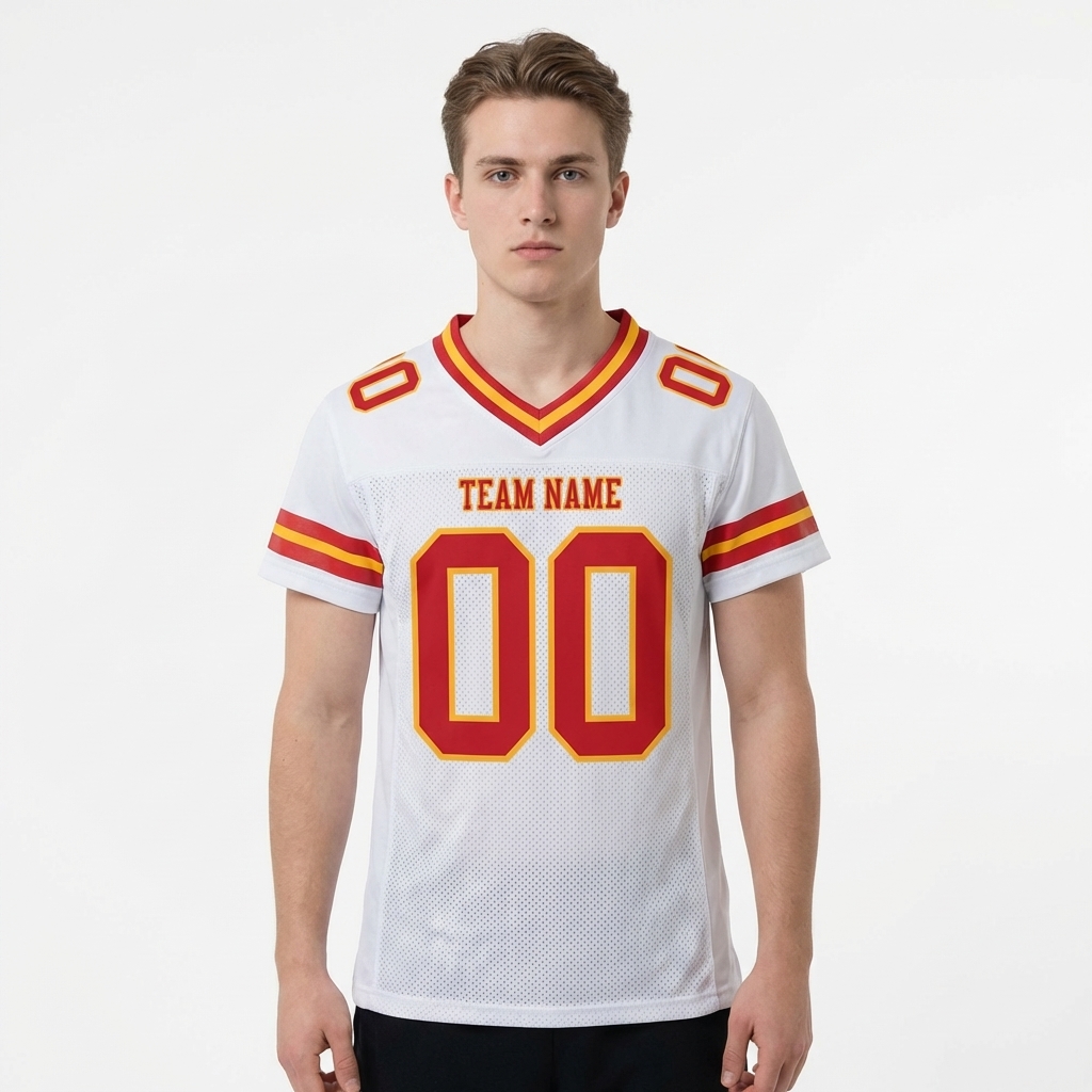 Custom White & Red/Gold Football Jersey