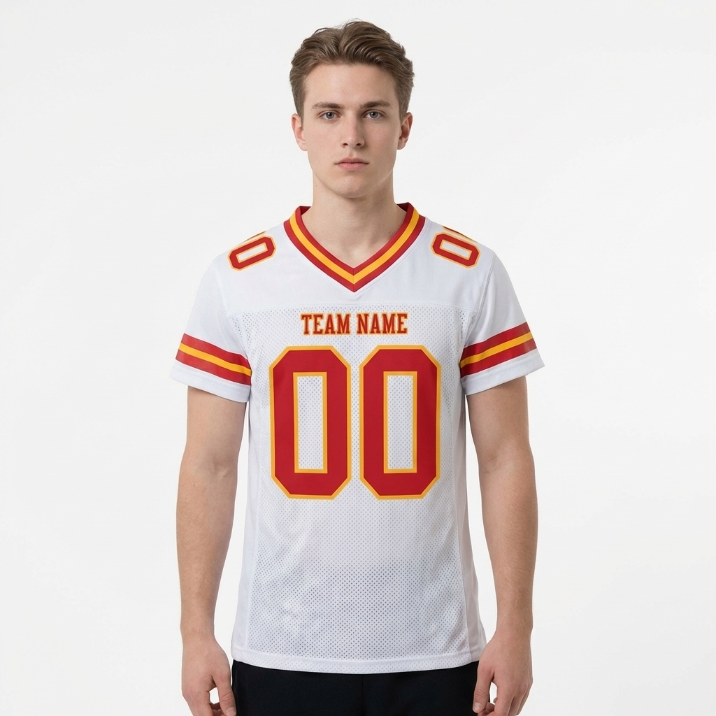 Custom White & Red/Gold Football Jersey