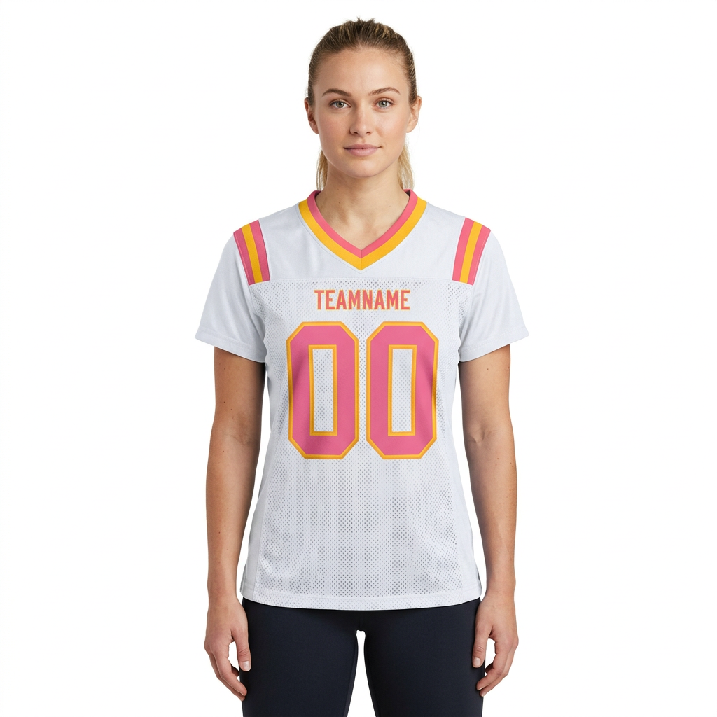 Custom White & Pink/Gold Football Jersey