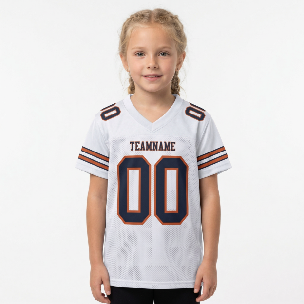 Custom White & Navy/Orange Football Jersey