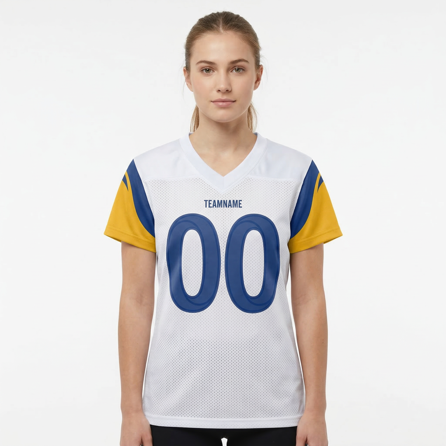 Custom White & Royal/Gold Football Jersey