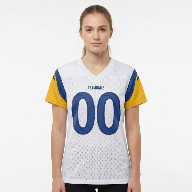 Custom White & Royal/Gold Football Jersey
