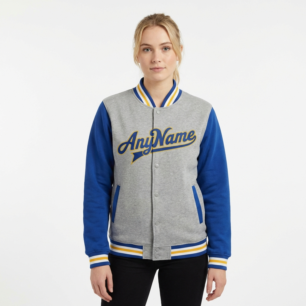 Custom Grey & Yellow/Royal Raglan Sleeves Full-Snap Fleece Jacket