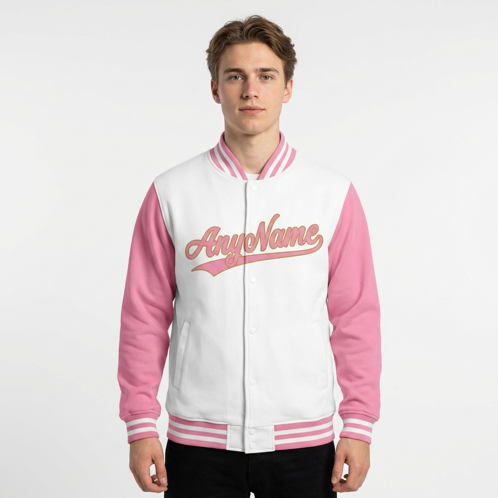 Custom Pink & Gold/White Raglan Sleeves Full-Snap Fleece Jacket