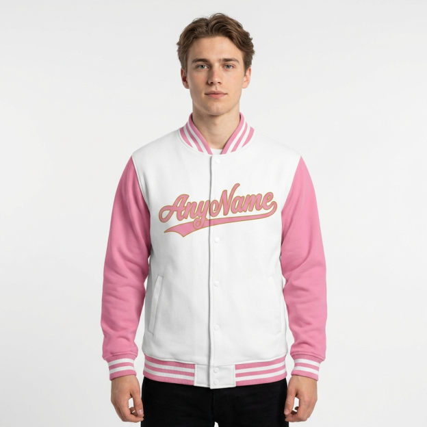Custom Pink & Gold/White Raglan Sleeves Full-Snap Fleece Jacket