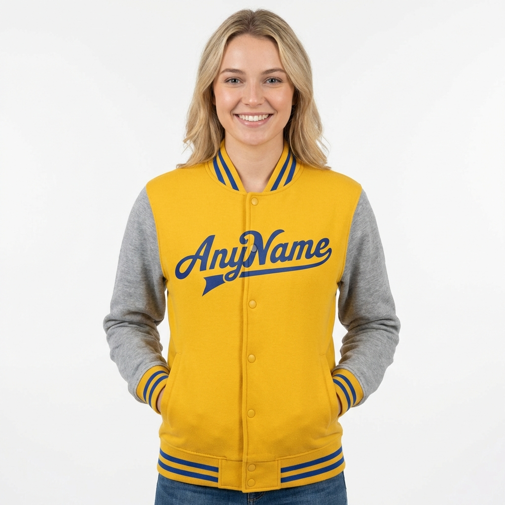 Custom Yellow & Royal/Grey Raglan Sleeves Full-Snap Fleece Jacket