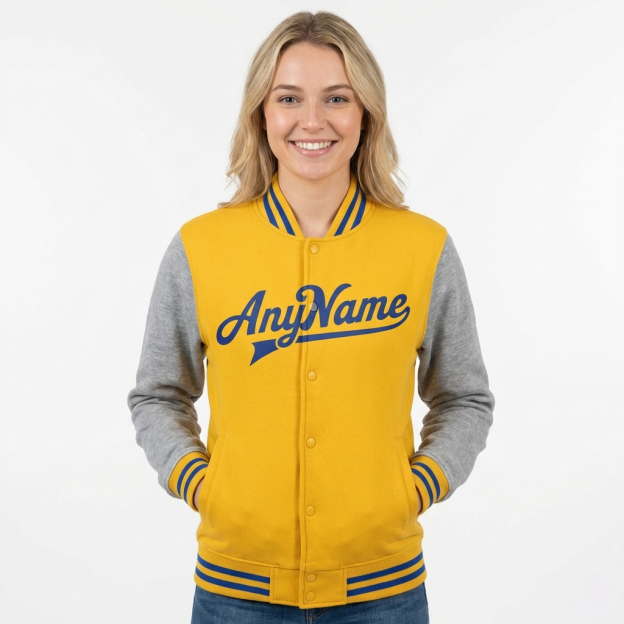 Custom Yellow & Royal/Grey Raglan Sleeves Full-Snap Fleece Jacket