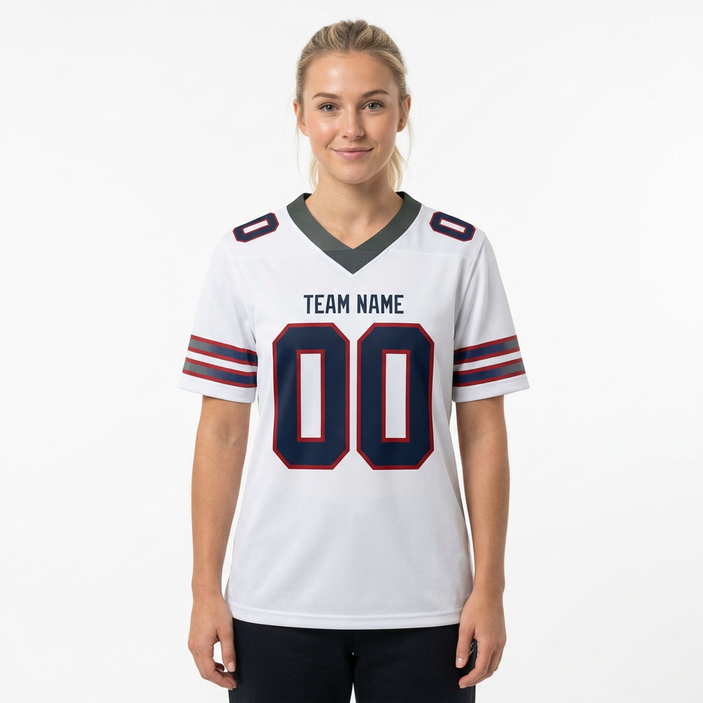 Custom White & Navy/Grey-Red Football Jersey