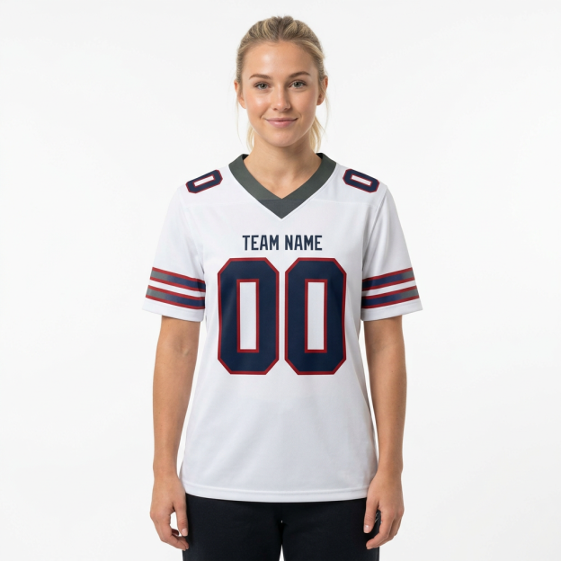 Custom White & Navy/Grey-Red Football Jersey