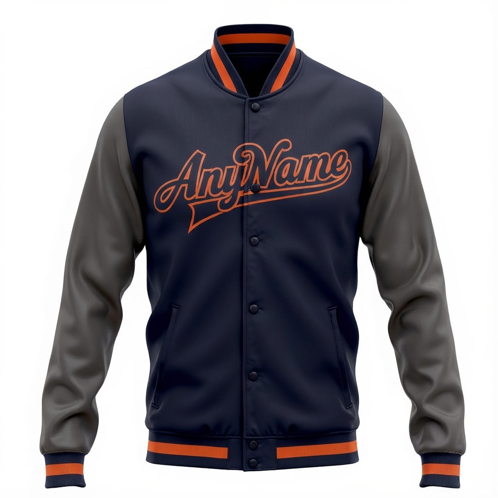 Custom Navy & Gray/Orange Full-Snap Raglan Sleeves Fleece Jacket