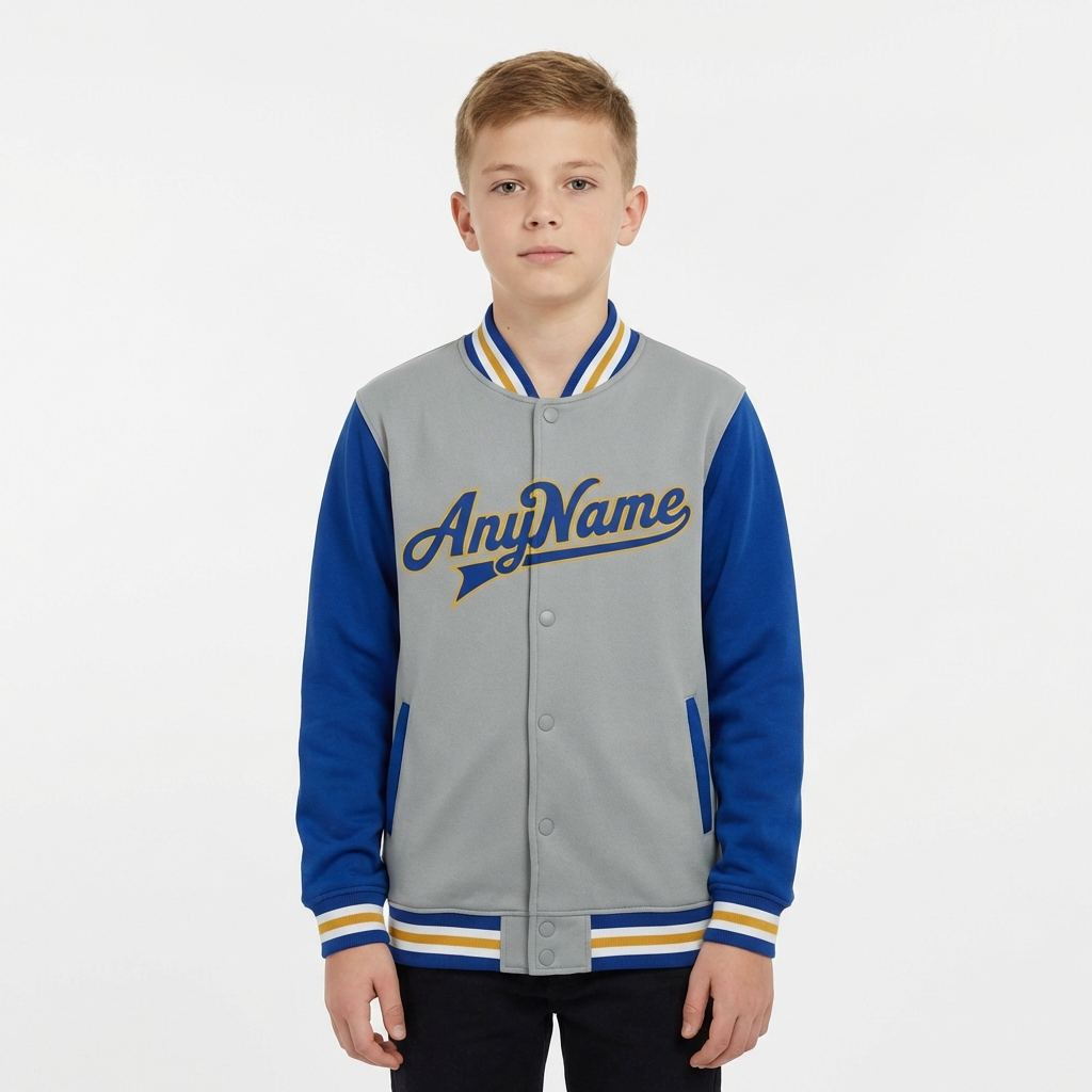 Custom Grey & Yellow/Royal Raglan Sleeves Full-Snap Fleece Jacket