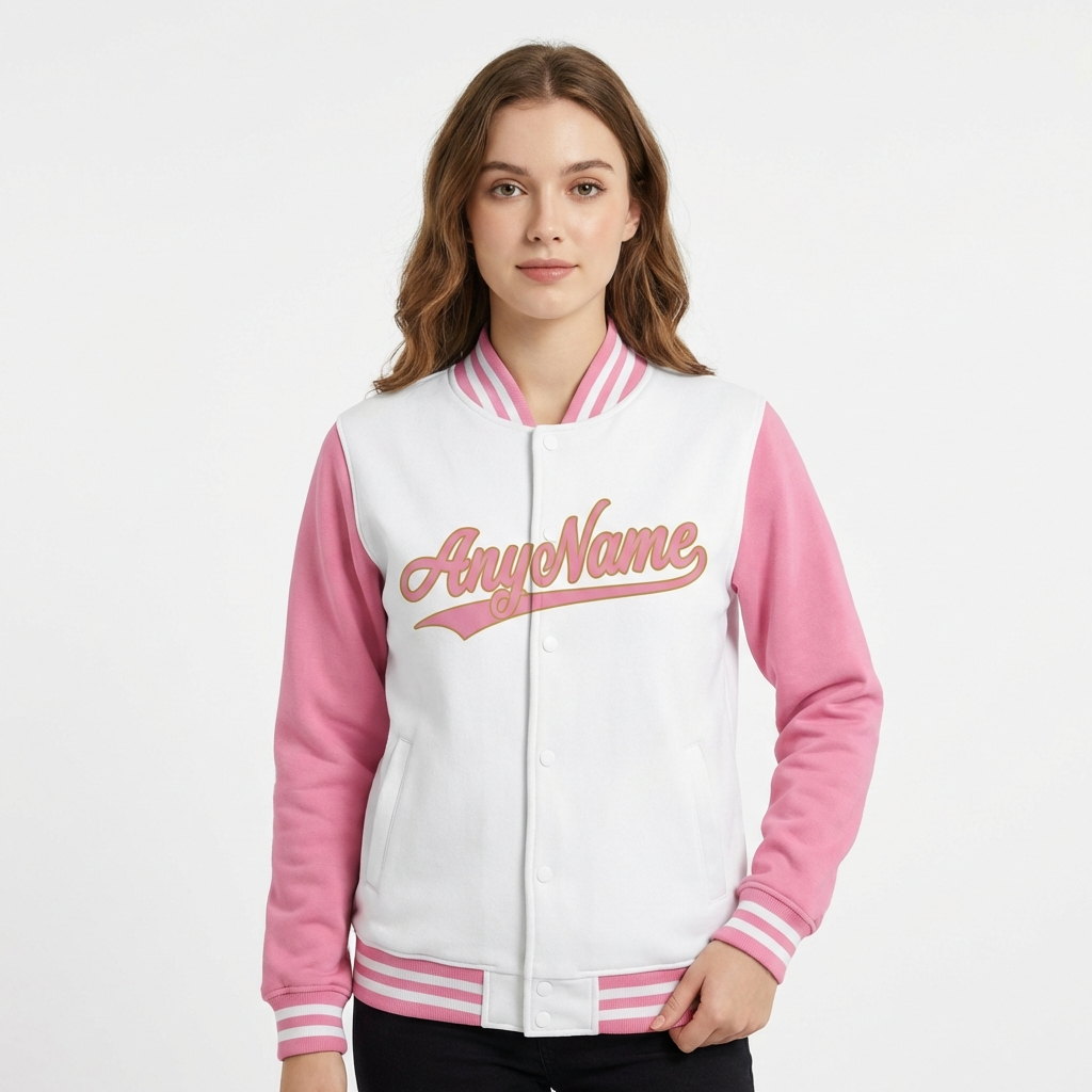 Custom Pink & Gold/White Raglan Sleeves Full-Snap Fleece Jacket