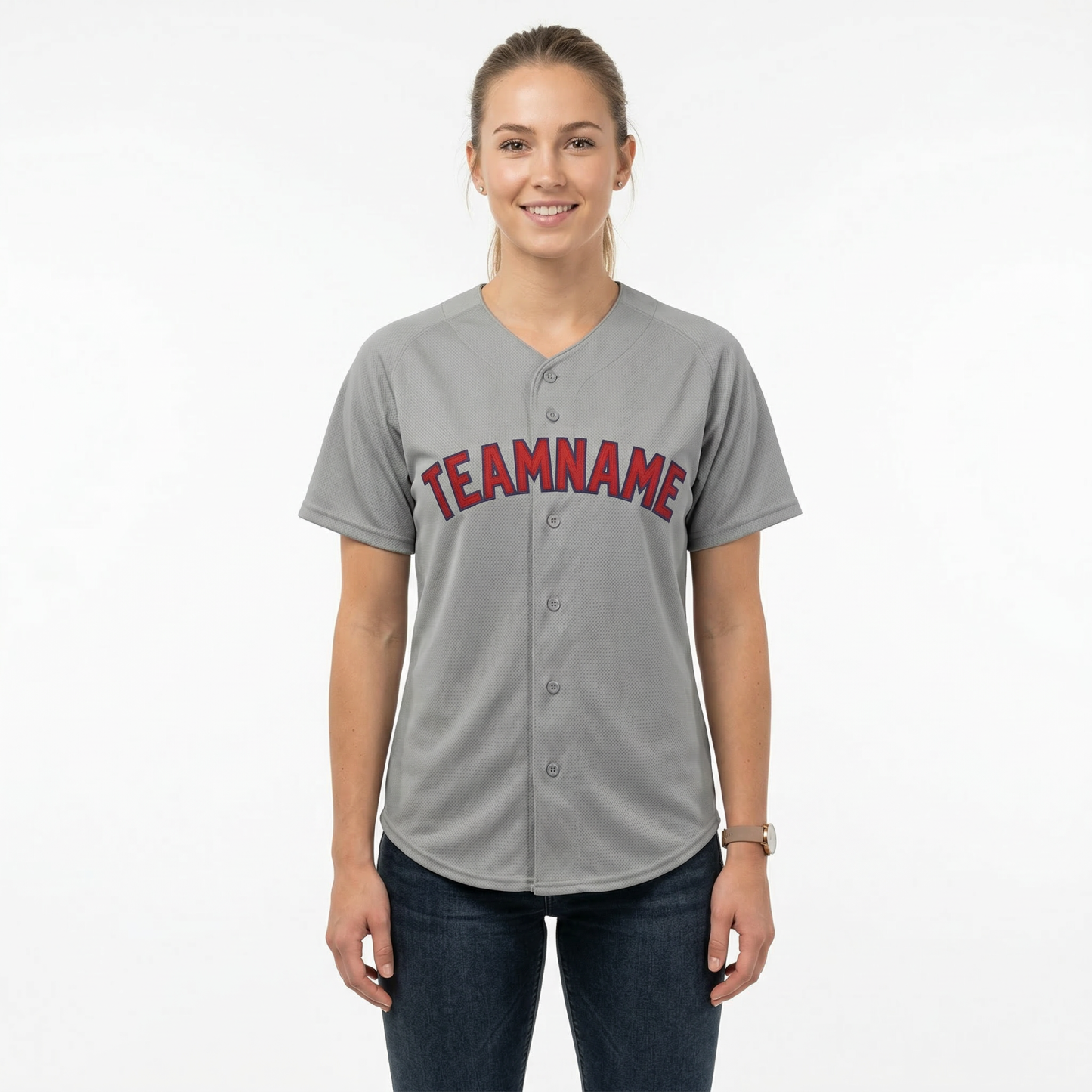 Custom Grey & Red/Navy Classic Fashion Baseball Jersey