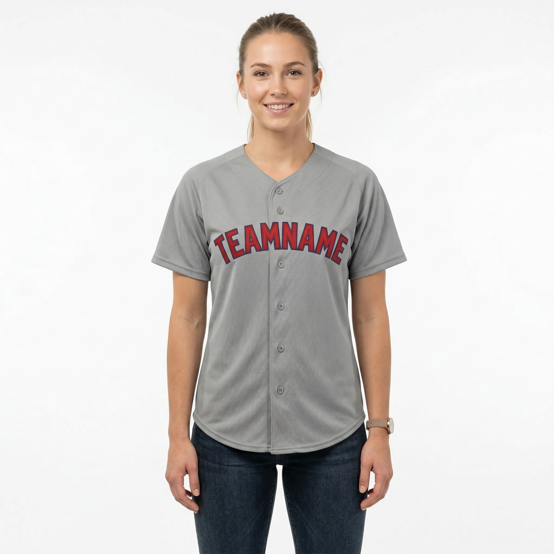 Custom Grey & Red/Navy Classic Fashion Baseball Jersey