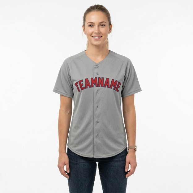 Custom Grey & Red/Navy Classic Fashion Baseball Jersey
